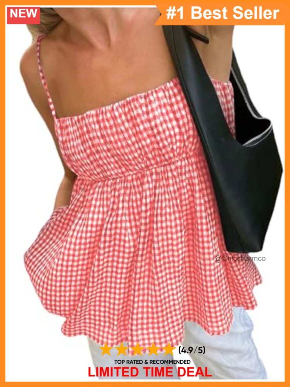 Women's Plaid Peplum Babydoll Square Neck Camisole Top
